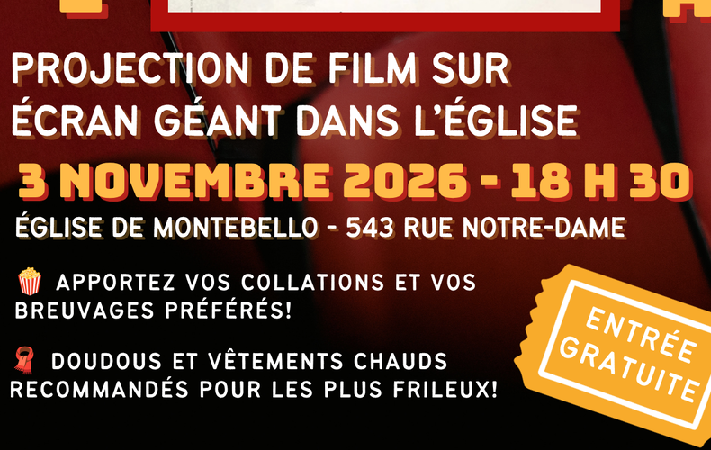 🎬 Une autre belle activité s'ajoute à notre programmation automnale à l'église de Montebello! 🍂